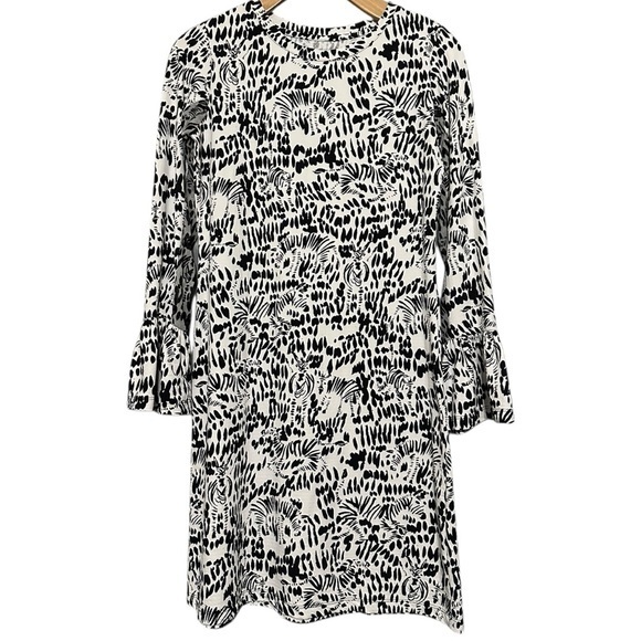 IBKUL Women’s XS Black White Geometric Print SPF Activewear Bell Sleeve Dress - Picture 1 of 8